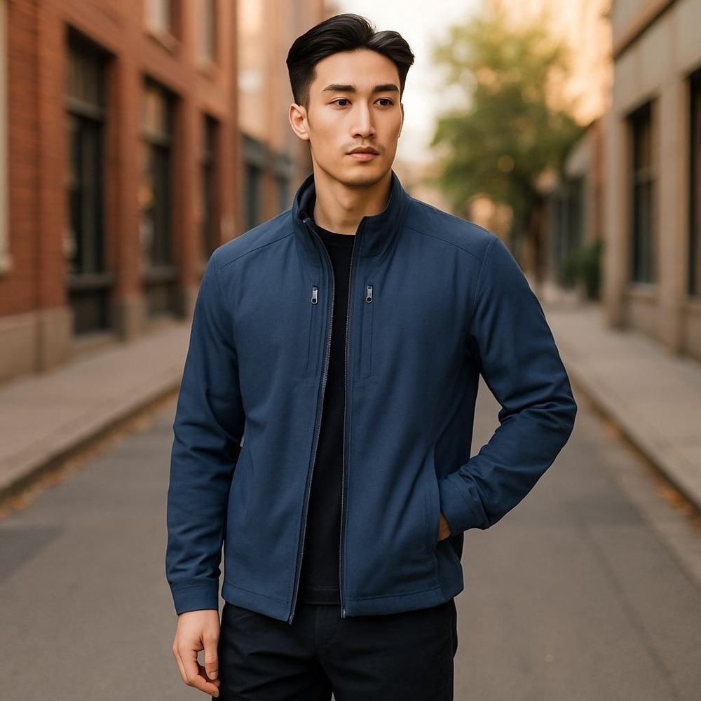 Graham Luxe Mens Full Zip Jacket Stand Up Collar Sz 2XL Navy Blue Casual Outdoor